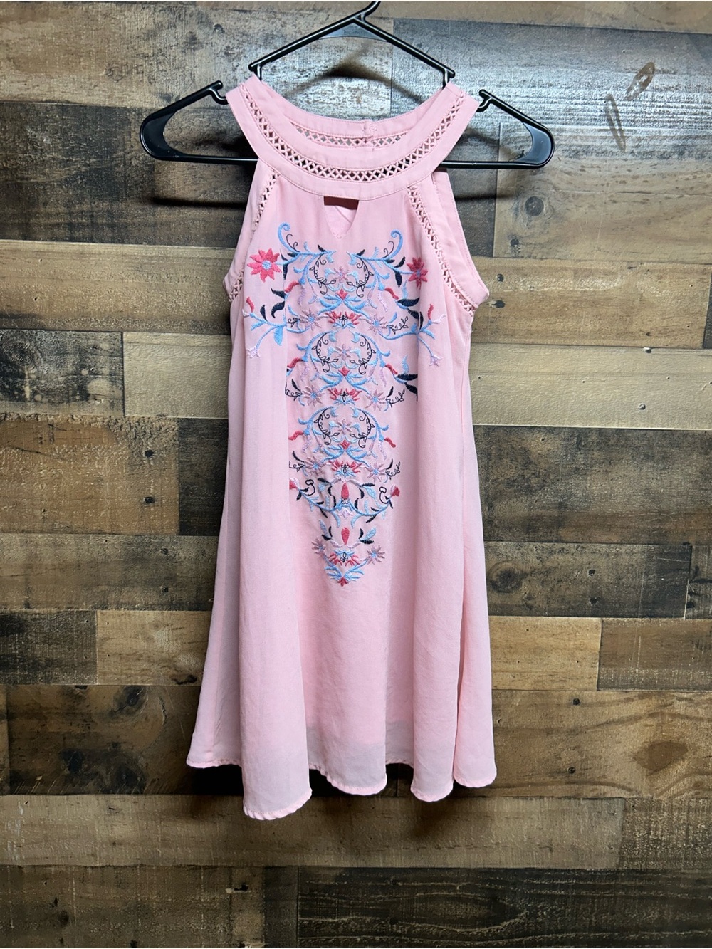 Sequin Hearts Pink Floral Embroidered Halter Dress
